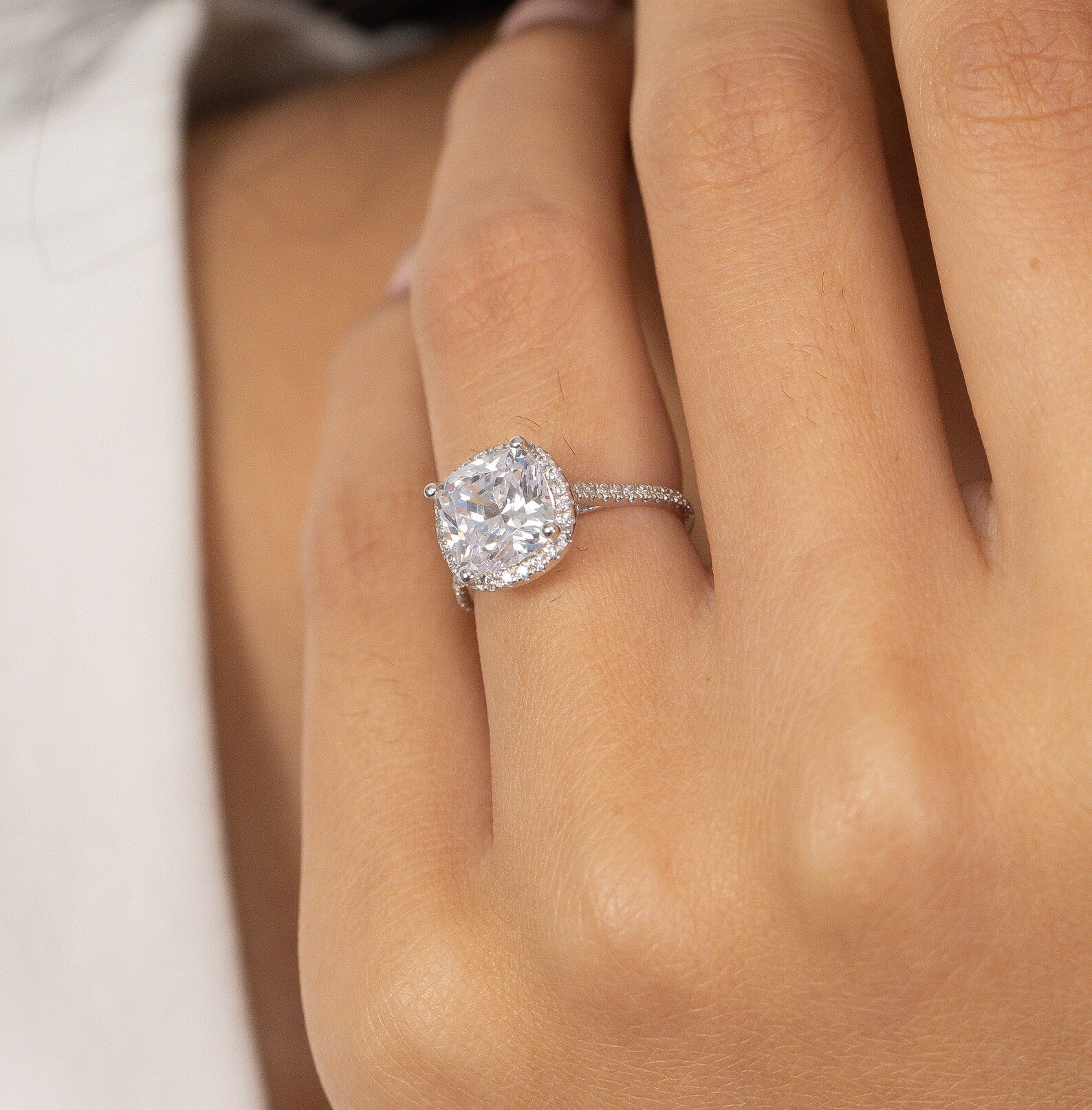 3.0 CT Cushion Diamond Engagement Ring, Fancy Engagement Ring, Halo Ring, Gift For Her